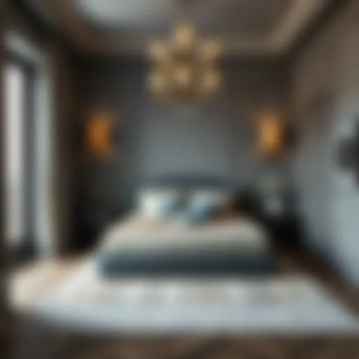A beautifully designed bedroom featuring gray tones.
