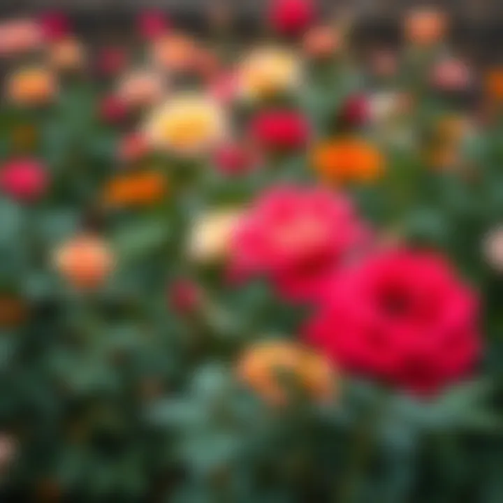 Vibrant rose garden in full bloom showcasing various colors and types of roses