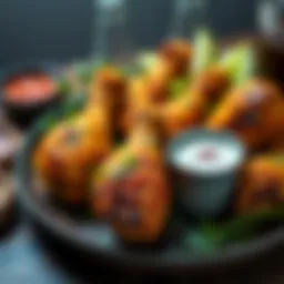 Golden brown air-fried chicken drumsticks on a platter