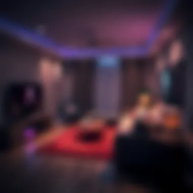 Cozy Gaming Room Design A cozy gaming room with ambient lighting and comfortable furniture