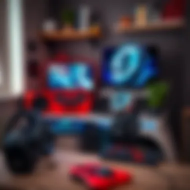 Stylish Gaming Setup A stylish setup showcasing various gaming accessories and décor