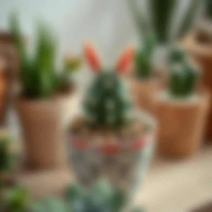 Healthy rabbit cactus in a decorative pot