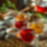 An array of herbal teas in various colors and textures