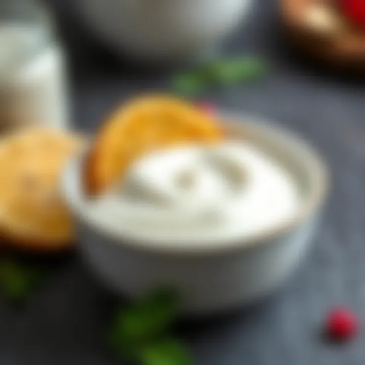 Homemade yogurt in a ceramic bowl with a smooth texture