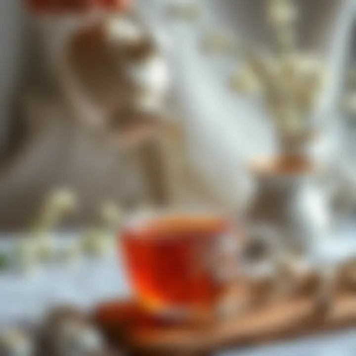 An elegant teapot pouring linden tea into a delicate cup