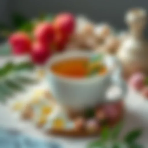 A serene cup of linden tea with fresh linden flowers on the side