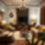 Elegant living room showcasing brown and yellow decor
