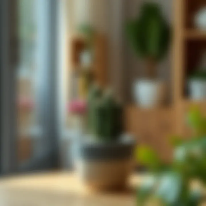 Indoor Cactus Arrangement A serene indoor setting featuring a cactus in a decorative pot