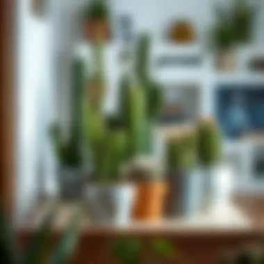 A beautifully arranged indoor setting featuring various cactus plants