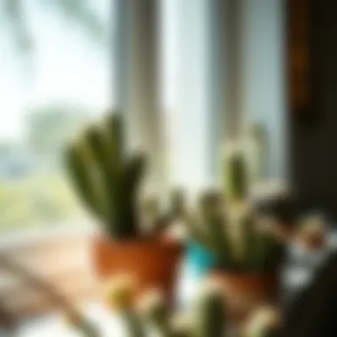 A sunlit windowsill showcasing healthy cacti