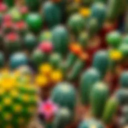 An array of vibrant cacti in various shapes and sizes