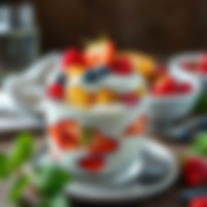 Delicious yogurt parfait with fruits