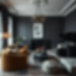 Elegant living room showcasing dark gray decor