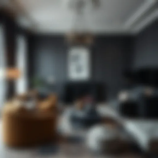 Elegant living room showcasing dark gray decor