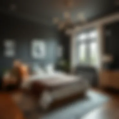 Stylish Bedroom with Dark Gray Accents Stylish bedroom featuring dark gray accents