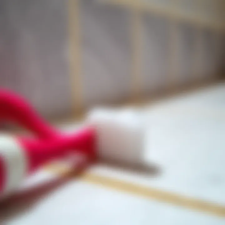 A close-up of a toothbrush cleaning grout