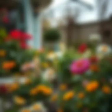 Peaceful Garden Setting with Seasonal Blooms A tranquil garden scene with seasonal flowers