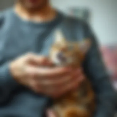 An owner gently holding a cat, showcasing trust.