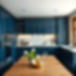 Elegant kitchen cabinet in deep navy blue showcasing sophistication