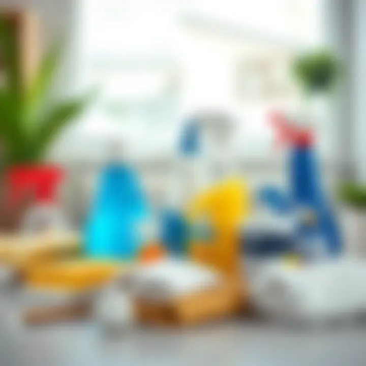 Various cleaning supplies arranged for stain removal