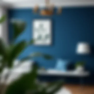 Dark blue accent wall with elegant decor
