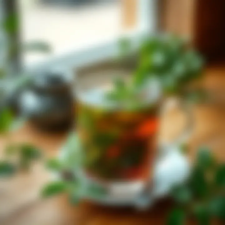 Mint herbal tea prepared with dried mint