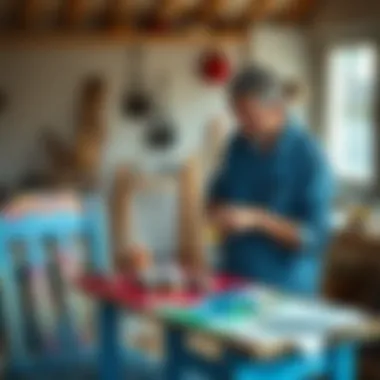 Creative Techniques for Lake Furniture Painting An artist applying paint on lake furniture, demonstrating a creative technique.