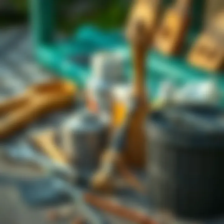 Essential Tools for Lake Furniture Painting A close-up view of tools and materials needed for painting lake furniture.