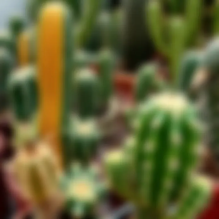 Various types of leaf cacti displayed in a garden setting