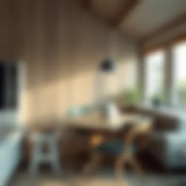 Light wood harmonizing with cool shades and textures