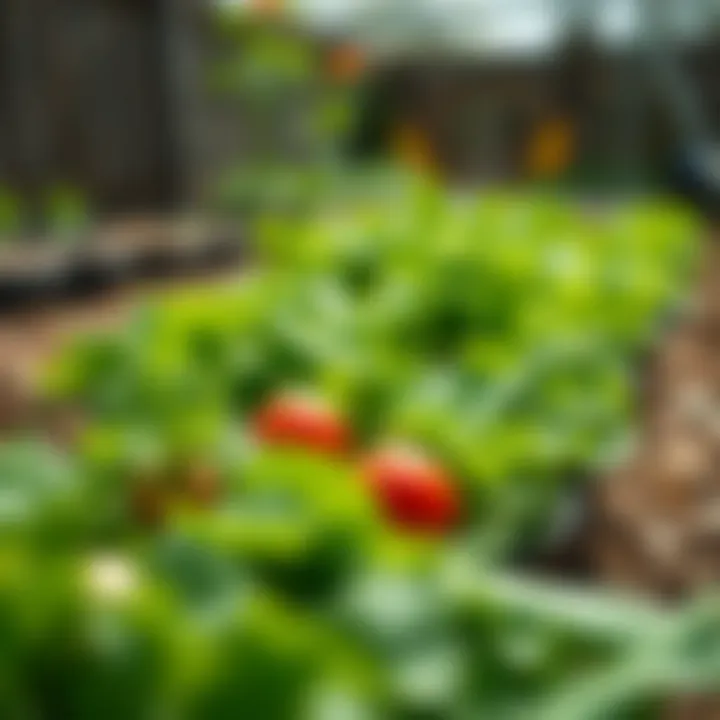 Lush green spring vegetables in a garden