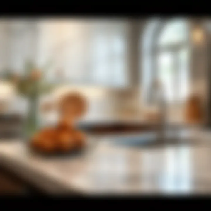 Elegant Marble Stone Detail Close-up of a marble kitchen stone highlighting its elegant veining.