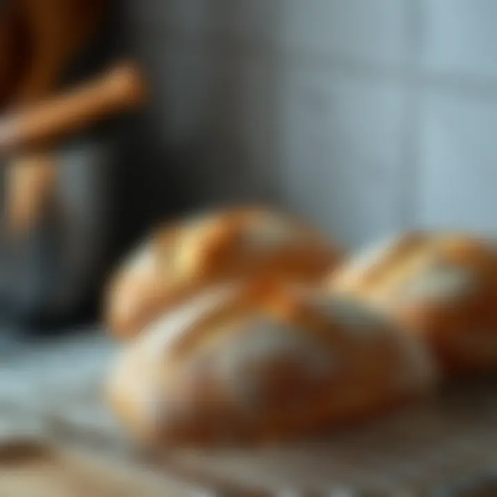 Freshly baked bread loaves cooling on a wire rack