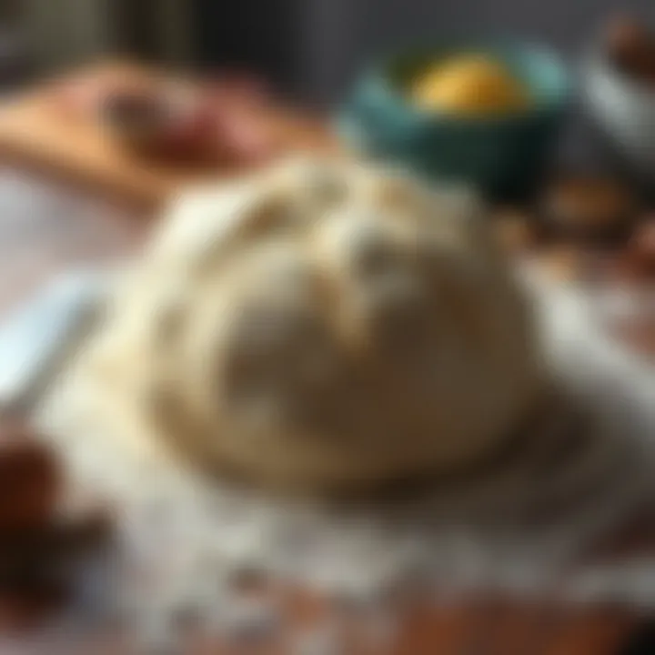 A well-kneaded dough sitting on a floured surface, ready for rising