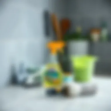 Maintenance tips for kitchen tiles with cleaning products and tools