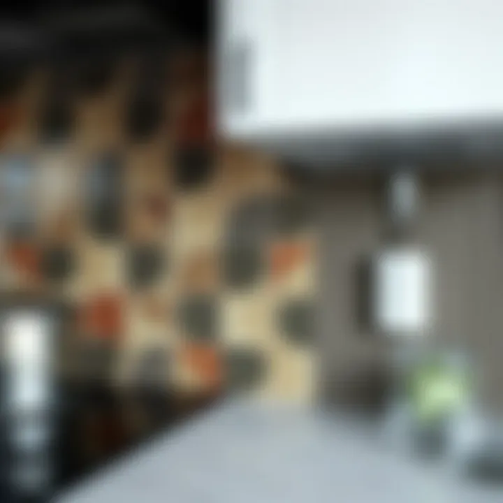 Close-up of beautifully installed kitchen tiles with unique design