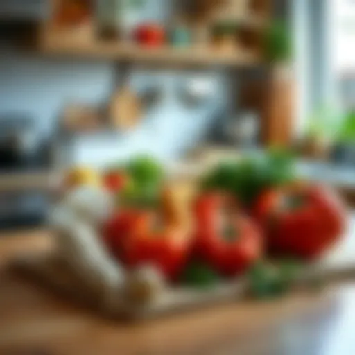 A selection of fresh, seasonal ingredients on a kitchen countertop.