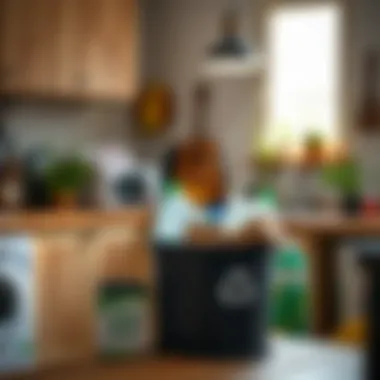 A creative recycling station set up in a kitchen.