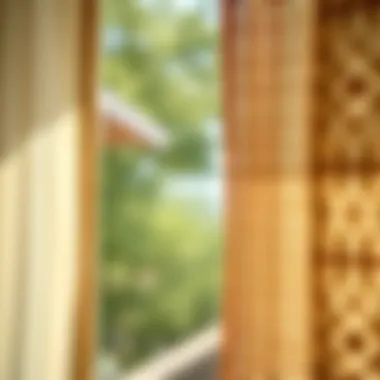 Natural light filtering through woven curtain