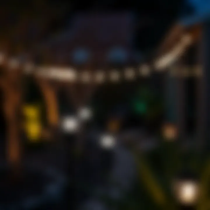 Nighttime garden scene with ambient solar lights