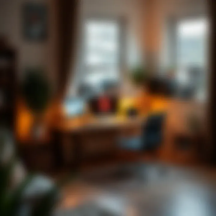 Cozy Home Office Setup Cozy home office with warm lighting and inviting decor