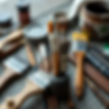 Brushes and tools arranged for oil painting