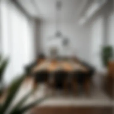 Stylish dining room showcasing a twelve-person table