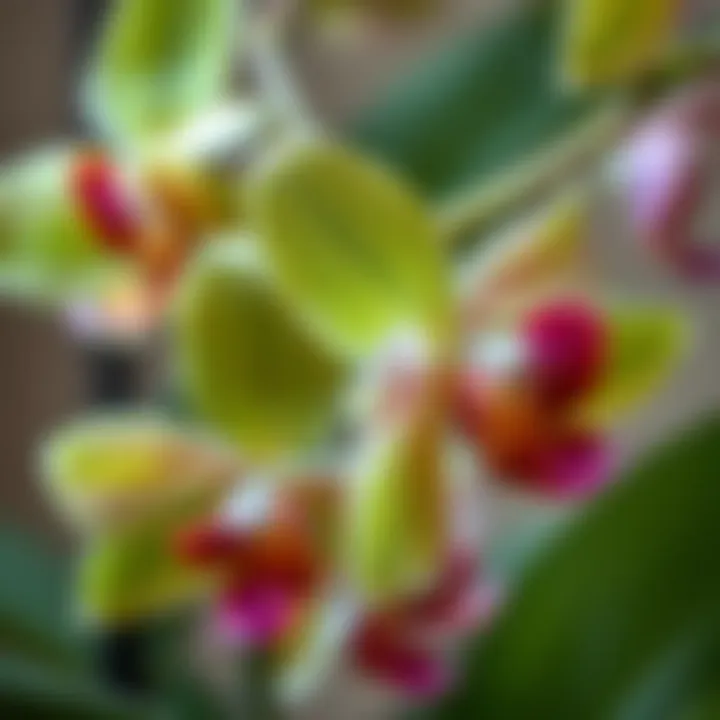 A close-up of orchid leaves showing signs of proper care