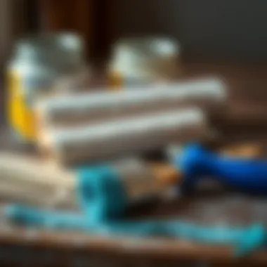 Brush and roller tools ready for painting