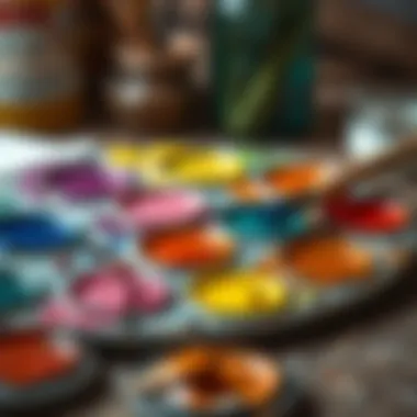 Palette featuring a variety of colors and thinned oil paint
