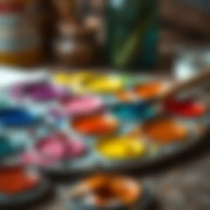 Palette featuring a variety of colors and thinned oil paint