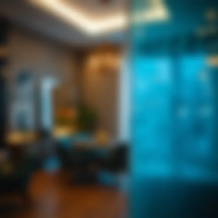 Transforming Atmosphere with Glossy Glass Accents Atmospheric transformation using glossy glass accents.