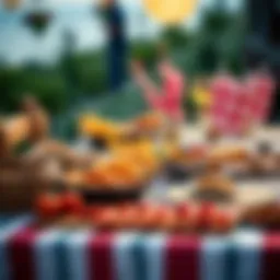 A beautifully arranged picnic table with vibrant food options