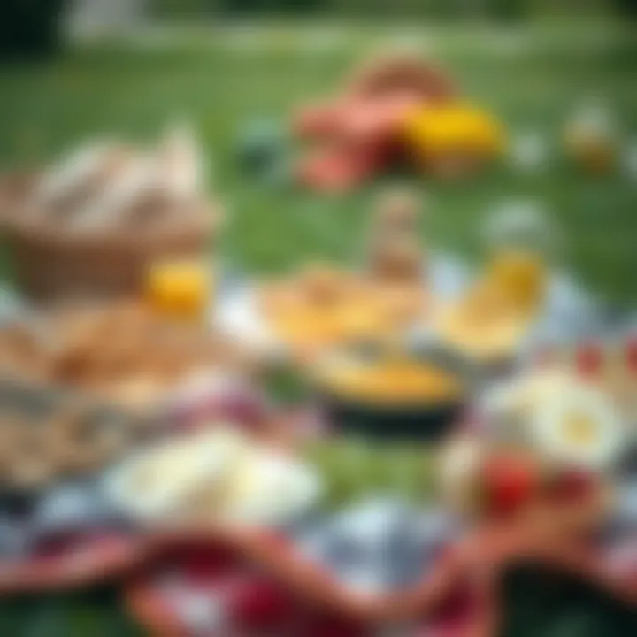 Delicious picnic food spread on a blanket